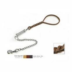 Eurocuoio Guinzaglio Doppia Treccia In Cuoio Con Molla E Catena