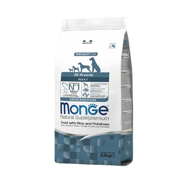 Monge Natural Superpremium Secco Cane All Breeds Adult Trota, Riso & Patate 2,5 Kg 1 Monge Natural Superpremium Secco Cane All Breeds Adult Trota, Riso & Patate 2,5 Kg