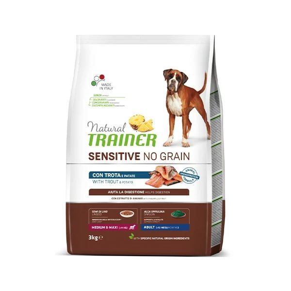 Trainer Cane Secco Sensitive No Grain Medium&Maxi Adult Trota 3 Kg 1 Trainer Cane Secco Sensitive No Grain Medium&Maxi Adult Trota 3 Kg
